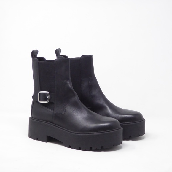 Marc Fisher Shoes - Marc Fisher Dacilla Womens Boots Black Leather Platform Chelsea Buckle 6.5